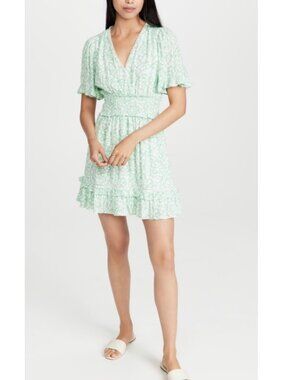 Lost + Wonder Mint Green Floral Smocked Waist Mini Dress With Ruffle Hem Size S